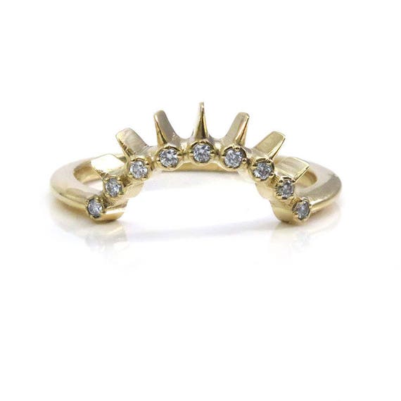 Diamond Sunray Wedding Band - 14k Gold Bohemian Stacking Curved Ring