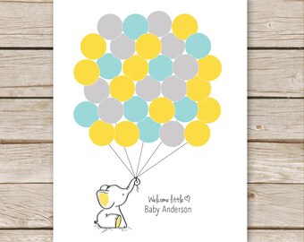 TWIN Blue Elephant Balloon Signature Guest Book for Baby