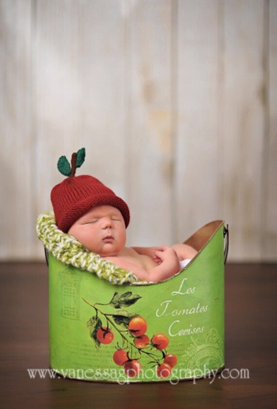 Hand knit baby hat Newborn cherry hat Infant Halloween hat