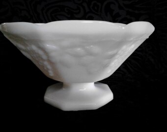 Vintage Milk Glass Fruit Bowl with Grape Leaves and Vines