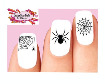 Waterslide Nail Decals Set of 20 - Halloween Black Spider Web Assorted