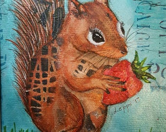 Pixie Chic Squirrel mixed media collage