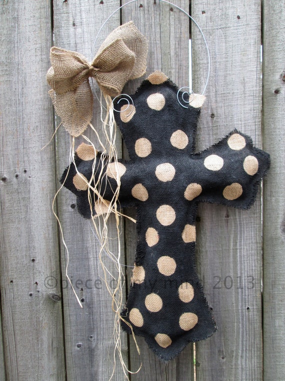 Items similar to Burlap Cross Burlap Door Hanger Black with Natural ...