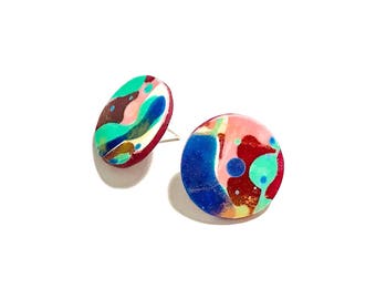 Jackson Pollock Inspired Resin Statement Earrings studs