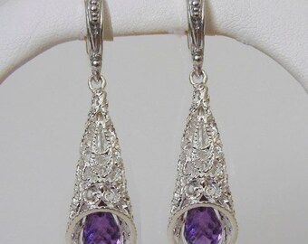 925 Sterling Silver Amethyst Briolette Earrings