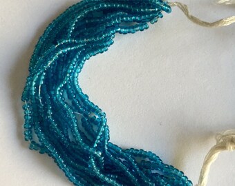 Vintage European Micro Seed Beads - BLUE Transparent - Mini Hank