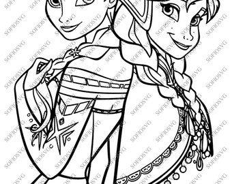 Elsa and Anna Svg Files - Disney Princess Elsa and Anna Clipart - Svg For Cricut - Svg For silhouette - Vector Graphics - DXF - EPS - PNG