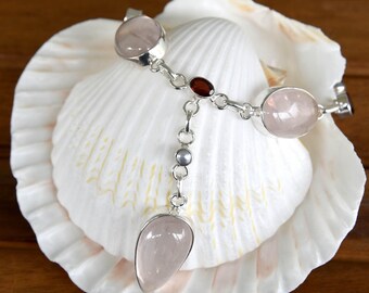 Rose Quartz, Garnet, and Pearl Necklace