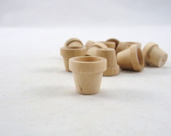 Wooden flower pot, 5/8" miniature wooden flower pot, 1.59 cm flower pot, unfinished DIY set of 12