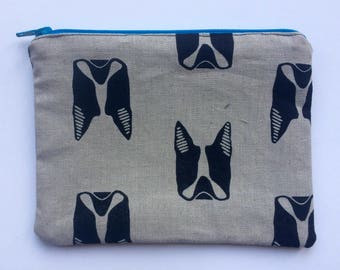 Small Boston Terrier zippered bag (blue zipper)