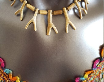 Bone Necklace from Alaska~Vintage Hand Beaded Necklace~16" Long Necklace~Authentic Alaskan made Inuit Jewelry~Naturalist~JewelsandMetals.