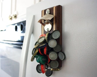 Walnut Magnetic Bottle Opener with Maple Inlays