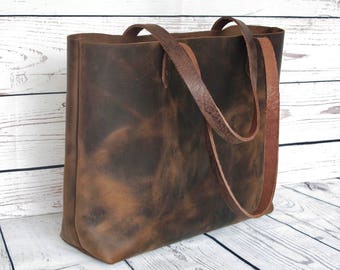 Distressed leather tote bag, leather purse, leather bag, leather shoulder bag, stylish tote bag, leather handbag