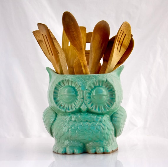 Kitchen utensil holder owl decor cooking gift large utensil