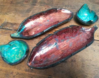 Copper and green Raku ceramic sushi dish Set