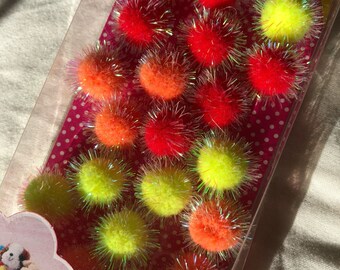CLEARANCE SALE! Sparkly red, orange and yellow pom poms
