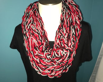 Yarn Scarf, Fuzzy scarf, Grey, Black, Red, scarf, Soft scarf, Nonirritating, Comfy.