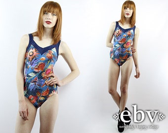 Vintage Swimsuit One Piece Swimsuit Floral Swimsuit Navy Swimsuit Vintage 80s Navy Floral One Piece Bathing Suit XS S Swim suit