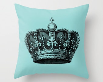 Royal Crown Pillow - Vintage Crown Throw Pillow - Crown Novelty Pillow - Crown Decor - Blue and Black Pillow - Aldari Home