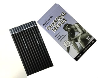 12-pieces Charcoal Pencils soft medium hard charcoal pencils (Set of 2)