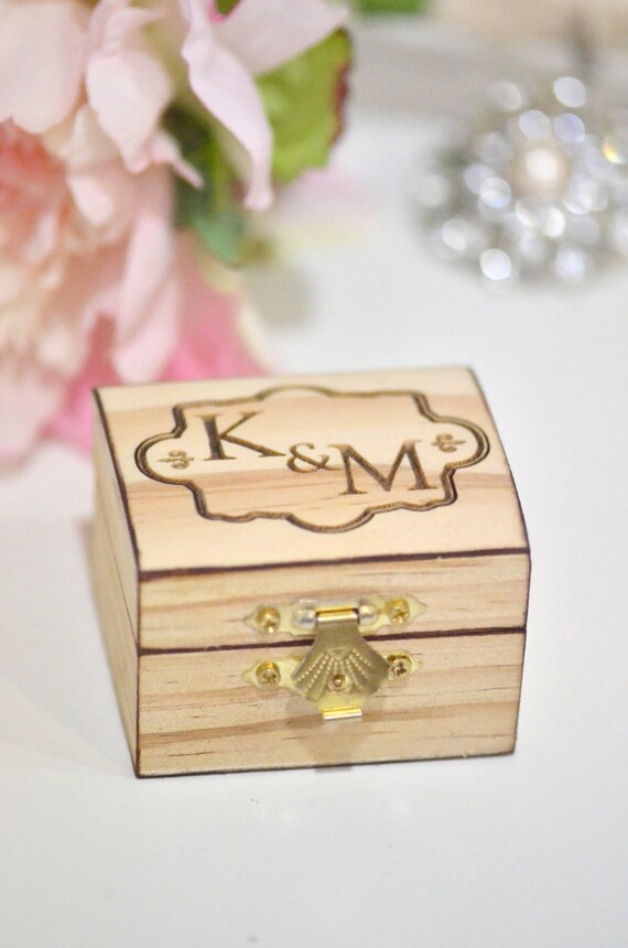 Personalized wooden ring bearer box with initials and date