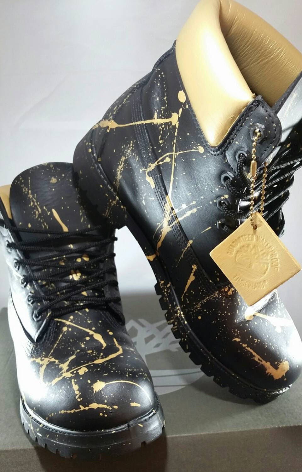 Black and Gold 24K Timberland Boots Custom Timberlands Mens