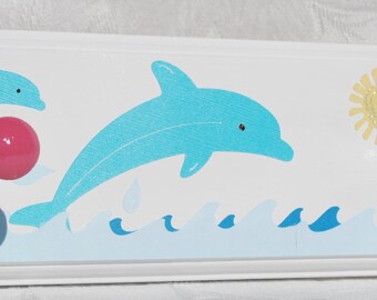Kids Beach Towel Peg Rack . Summertime . Dolphin . Ocean . Rowan