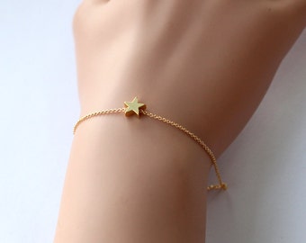 star bracelet, mini 14k gold plated star bracelet, tiny gold star bracelet jewelry