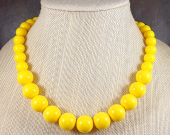 Statement Necklace, Yellow, Chunky Necklace, Gumball Necklace, Yellow Bead Necklace, Big Bead Necklace, Bright, Round Bead Necklace