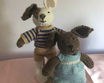 Hand Knit Bunny Set, Ready to ship NOW!!