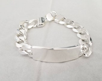 Personnalisé des hommes gravure Bracelet argent, nom plaque Bracelet homme. Gravée, cubaine liens Bracelet, Bracelet en argent pour homme, Bracelet personnalisé pour homme