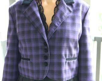 70's Daily Habit Purple and Black Short Plaid Blazer