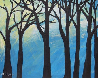 Tree painting, acrylic tree painting on paper