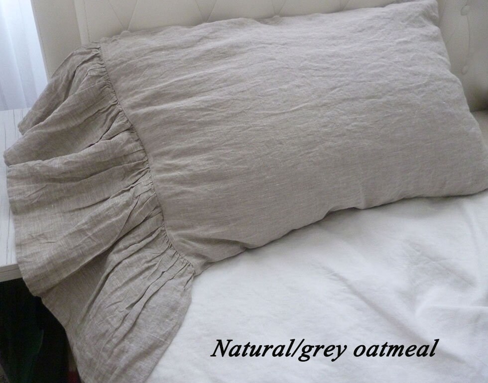 Natural Linen pillow shams long ruffled pillow shamslinen