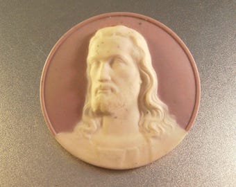 Vintage Jasperware Jesus Brooch Pendant Wedgwood Style