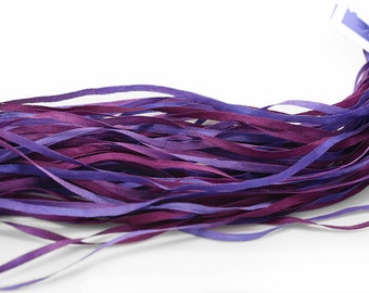 100 % Pure Hand Dyed Silk Ribbon 2mm Purple Plum 3.28yd