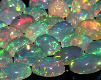 Natural Ethiopian Opal, Oval Cabochon Calibrated Gemstone Wholesale Lot,Flashy Multi Fire Welo Fire Opal AAA+ Quality Gemstone Lot All Sizes