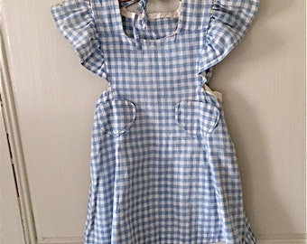 Vintage Girl's Gingham Pinafore with Heart-Shaped Pockets