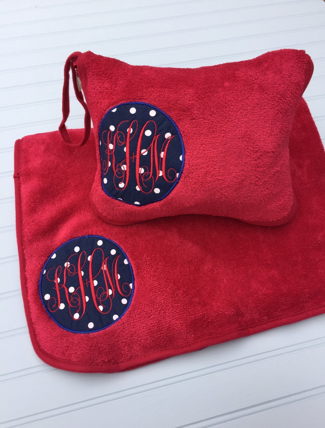 Monogrammed Travel Blanket and Pillow Set / Personalized