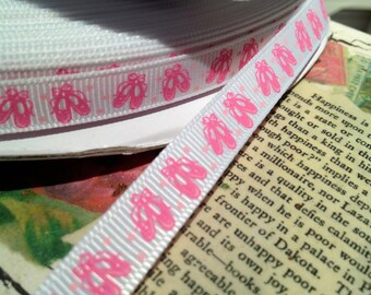 3 yards 3/8" DANCE BALLET SLIPPERS Pink on White grosgrain ribbon