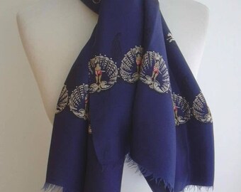 Men on Horseback, Shells Great Motif Silk Scarf 1940s