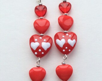 Red Heart Earrings - Valentine's Earrings - Love Earrings - Holiday Earrings - Valentine's Day Jewelry - Dangle Earrings - Heart Earrings