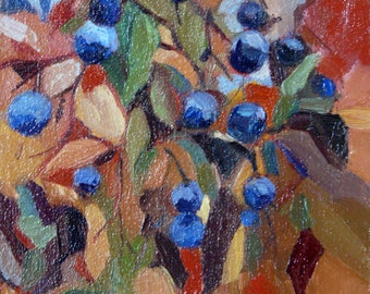 Sapphire Gold and Ruby red. Original oil painting on cradled wood ready to hang