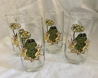 Set of 4 Neil the Frog 6" drinking glasses from Sears Roebuck 1970's