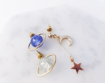 Saturn earrings; galaxy earrings; space earrings; space pierces