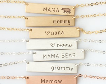 Mother's Day Gift/Custom Necklace For Mom/Mama Bear Necklace/Nana Necklace Gift, Mommy Necklace Gift/Grammy/Memaw/Personalized Bar Necklace