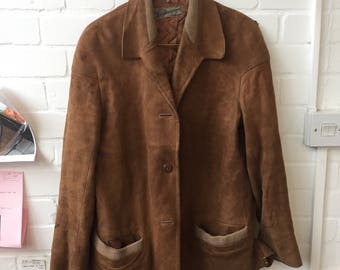 50/60s Men's Brown Suede Jacket Medium, 38-40