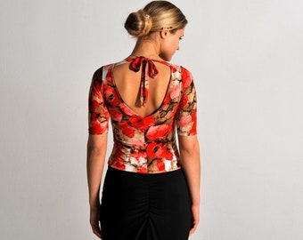 ANGEL poppy print top, XS-M, preorder