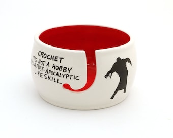 CROCHET supplies, ceramic yarn bowl, zombie apocalypse, inspired by The Walking Dead, crocheting, gift for maker