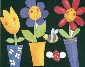 Lot 5 décos en papier peint Wallies Pots de fleurs et insectes